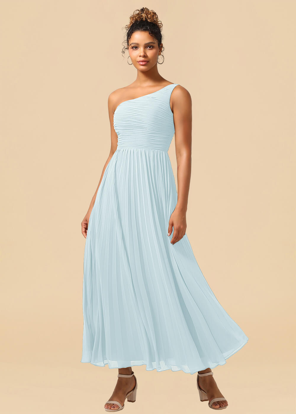 One Shoulder Pleated Chiffon A-line Ankle Length Bridesmaid Dress