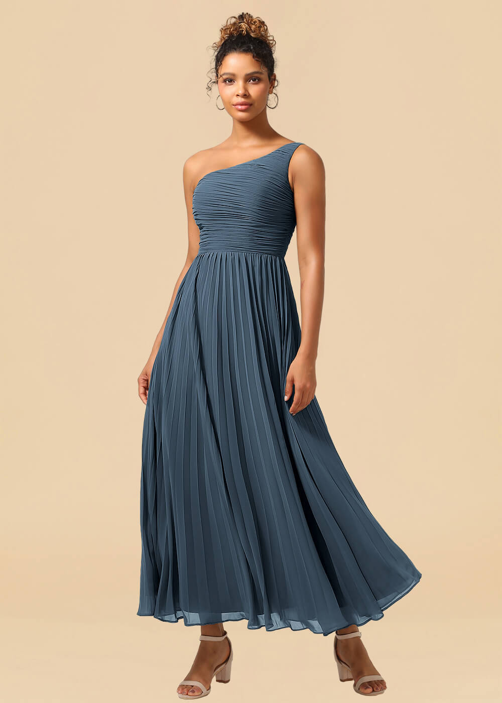 One Shoulder Pleated Chiffon A-line Ankle Length Bridesmaid Dress