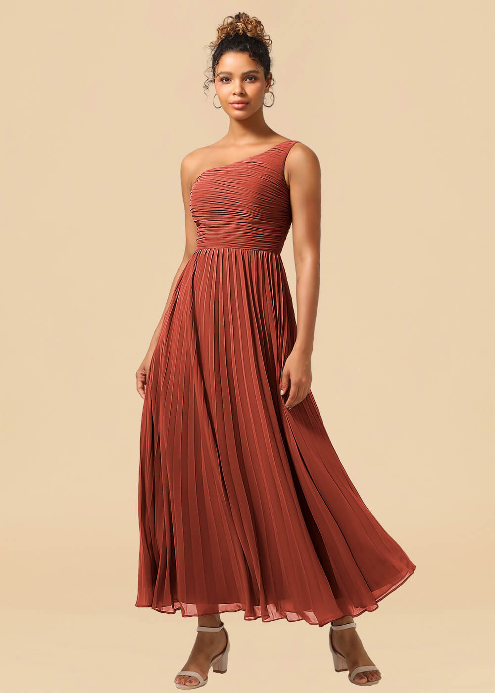 One Shoulder Pleated Chiffon A-line Ankle Length Bridesmaid Dress