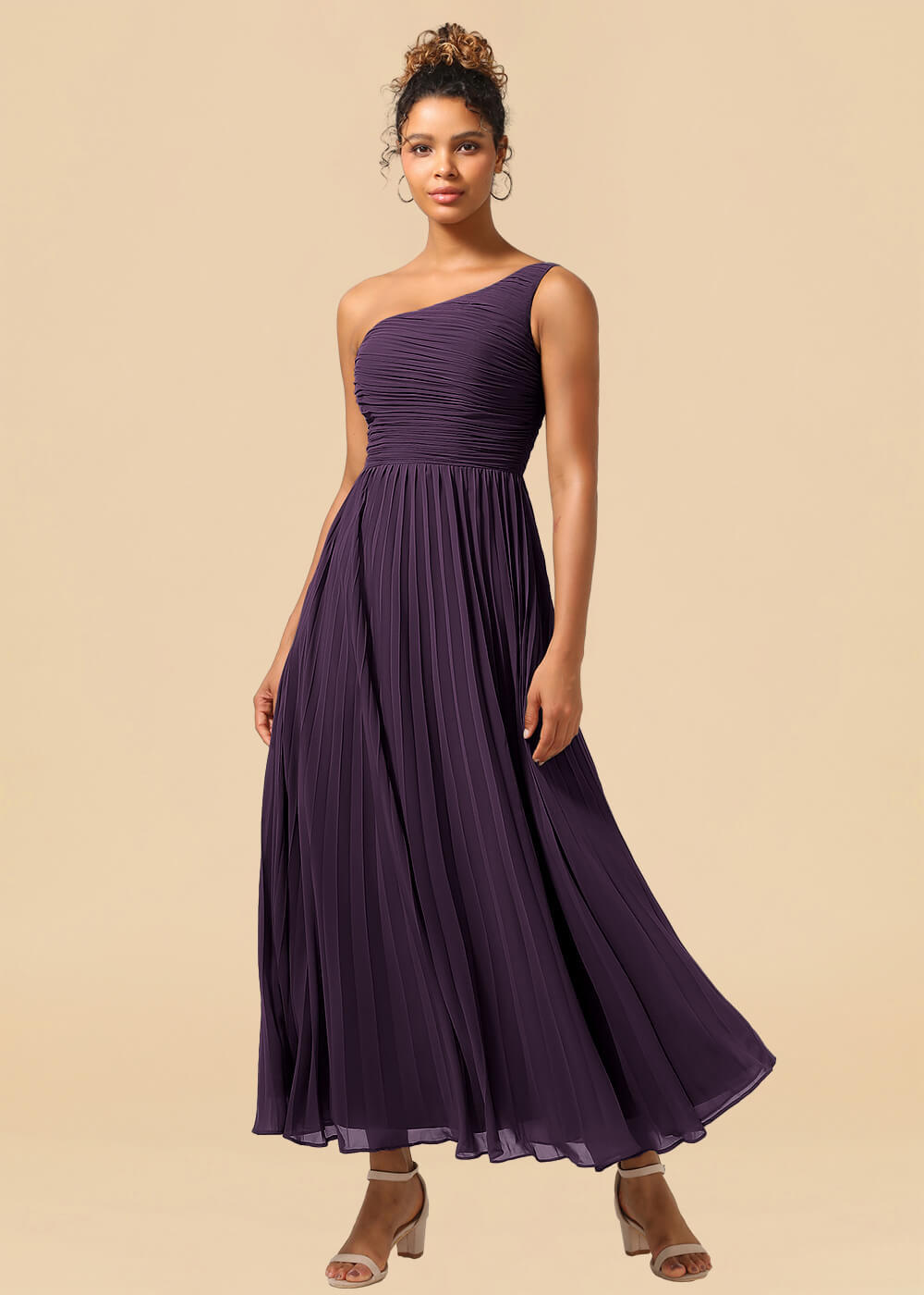 One Shoulder Pleated Chiffon A-line Ankle Length Bridesmaid Dress