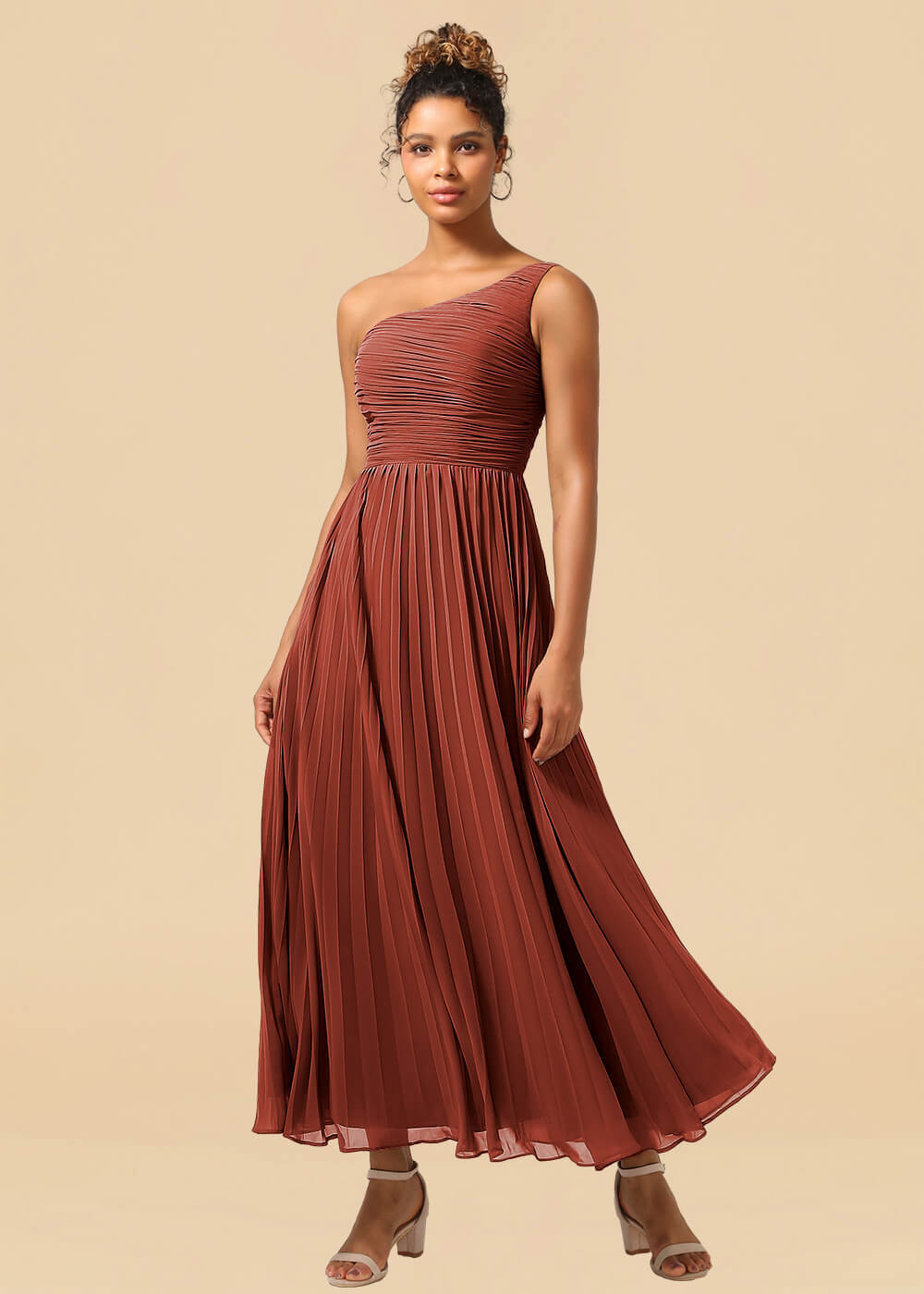 One Shoulder Pleated Chiffon A-line Ankle Length Bridesmaid Dress