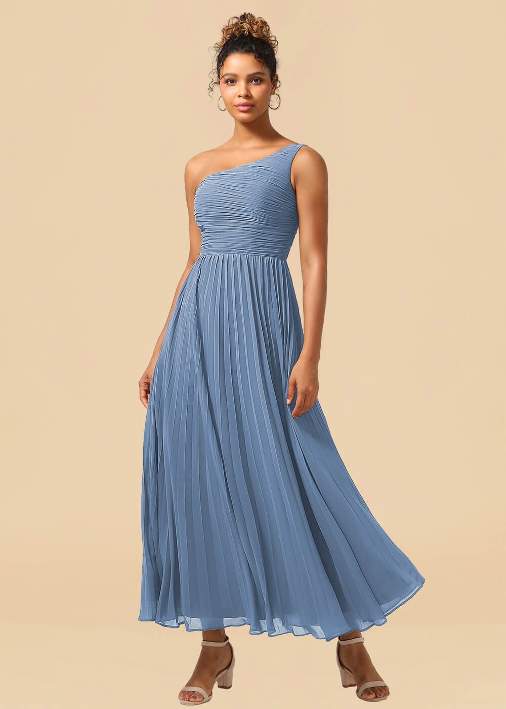 One Shoulder Pleated Chiffon A-line Ankle Length Bridesmaid Dress