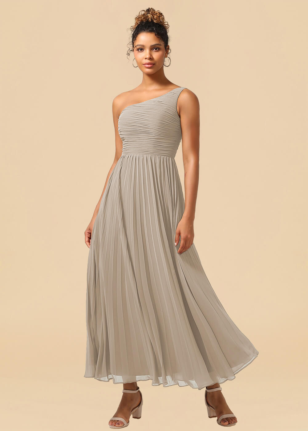 One Shoulder Pleated Chiffon A-line Ankle Length Bridesmaid Dress