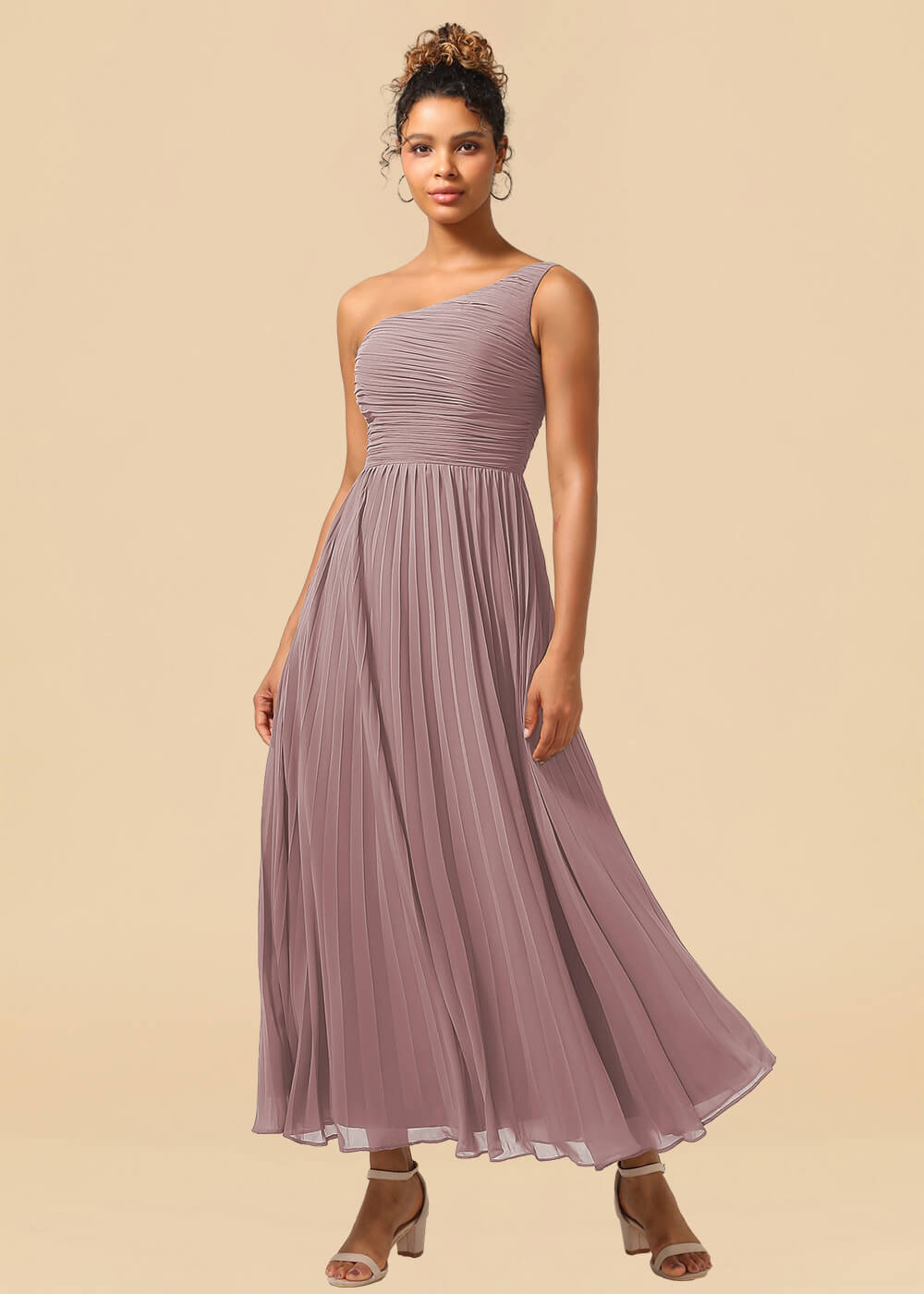 One Shoulder Pleated Chiffon A-line Ankle Length Bridesmaid Dress