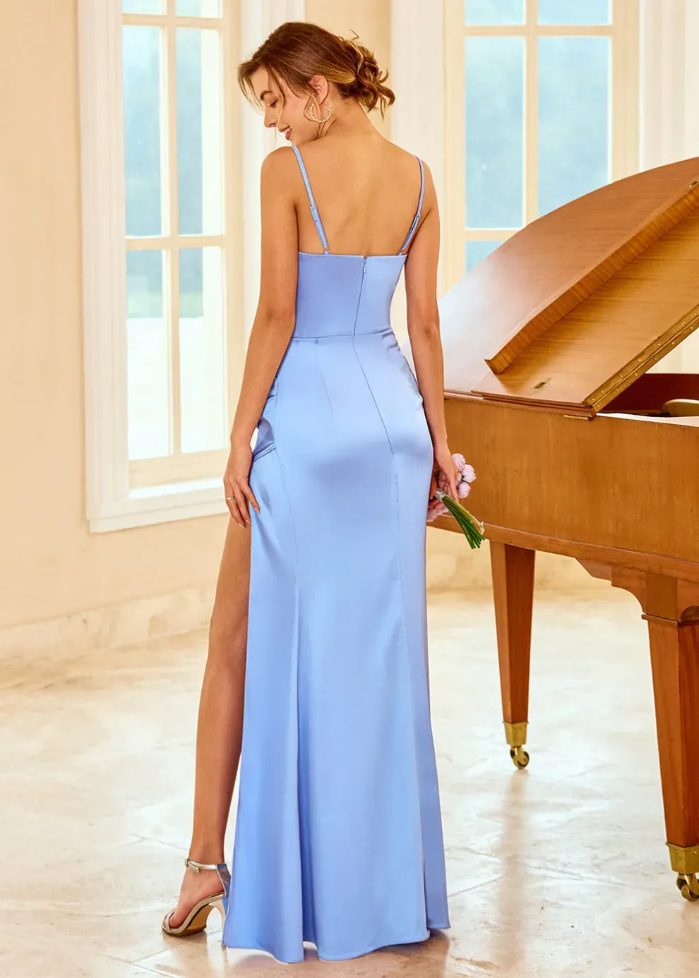 Long Satin Bridesmaid Dress with Split