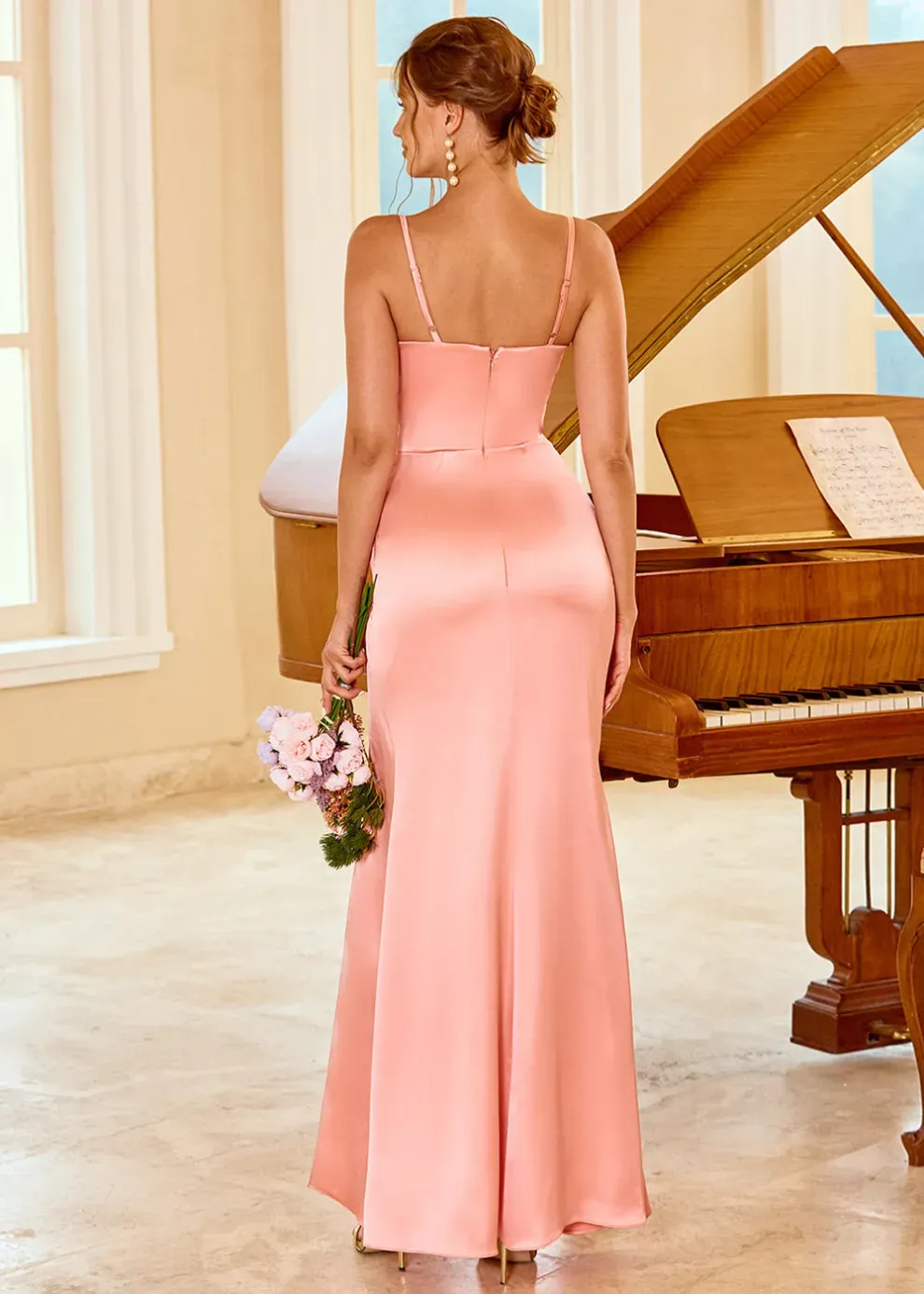 Long Satin Bridesmaid Dress with Split