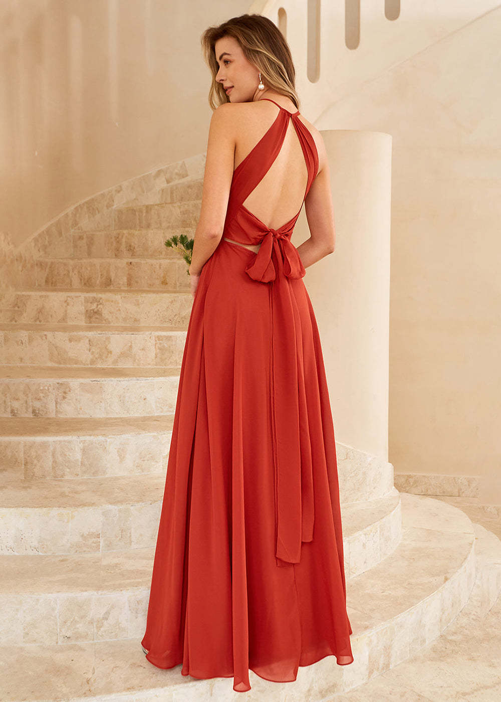 Long Halter Bridesmaid Dress with Split