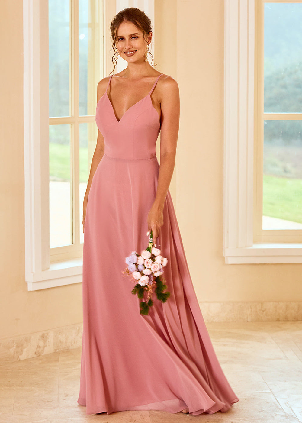 A-line Long Backless Bridesmaid Dress
