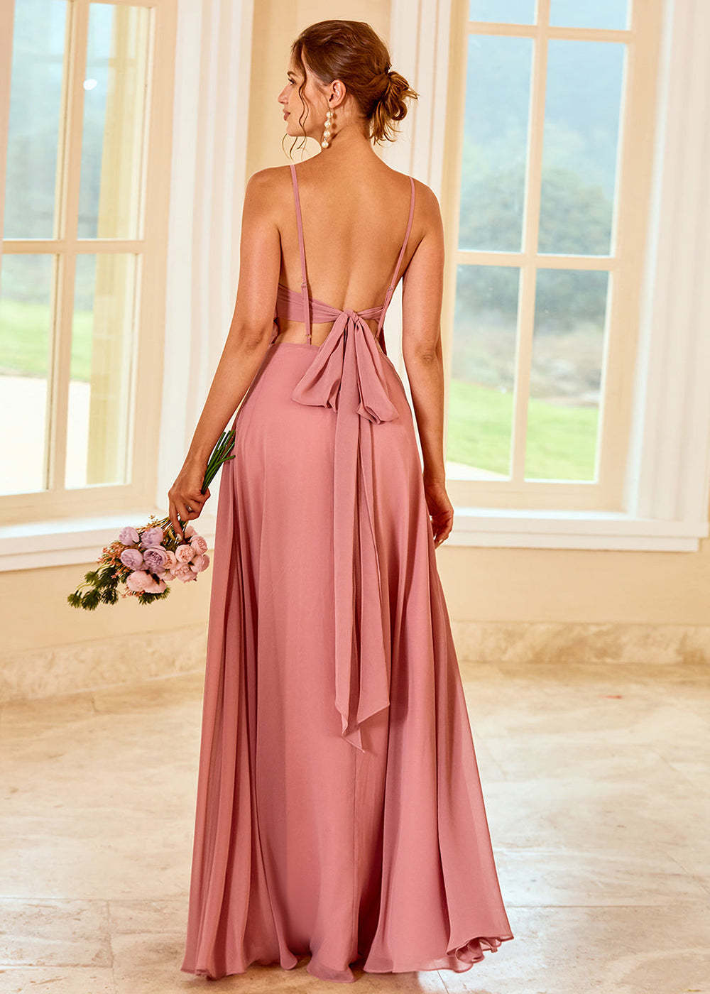 A-line Long Backless Bridesmaid Dress
