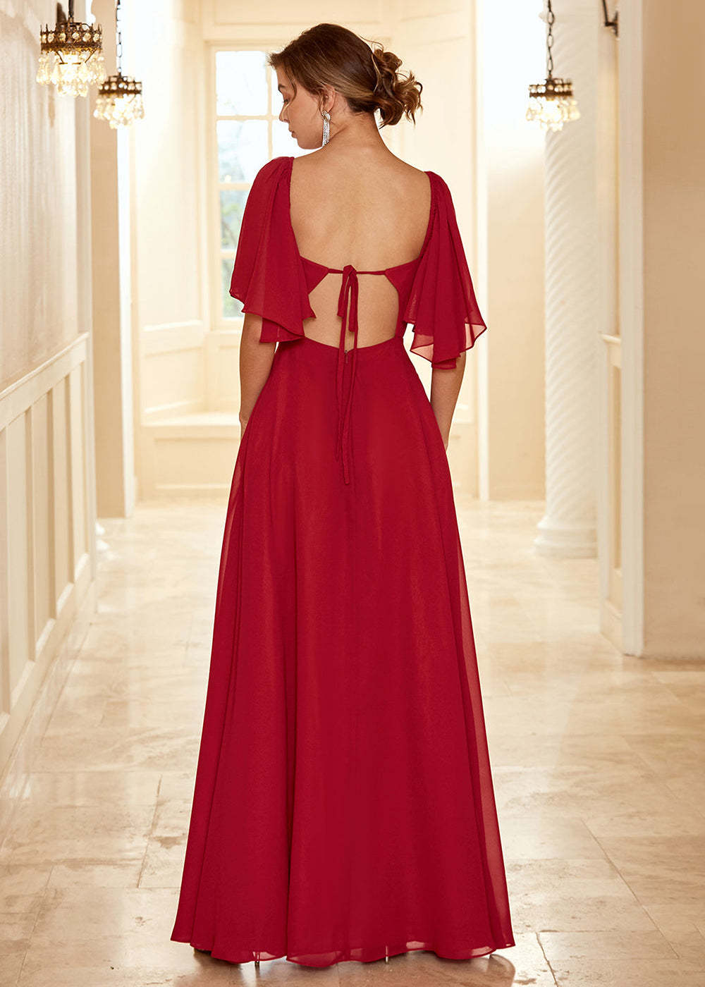 Open Back Boho Bridesmaid Dress with Ruffles