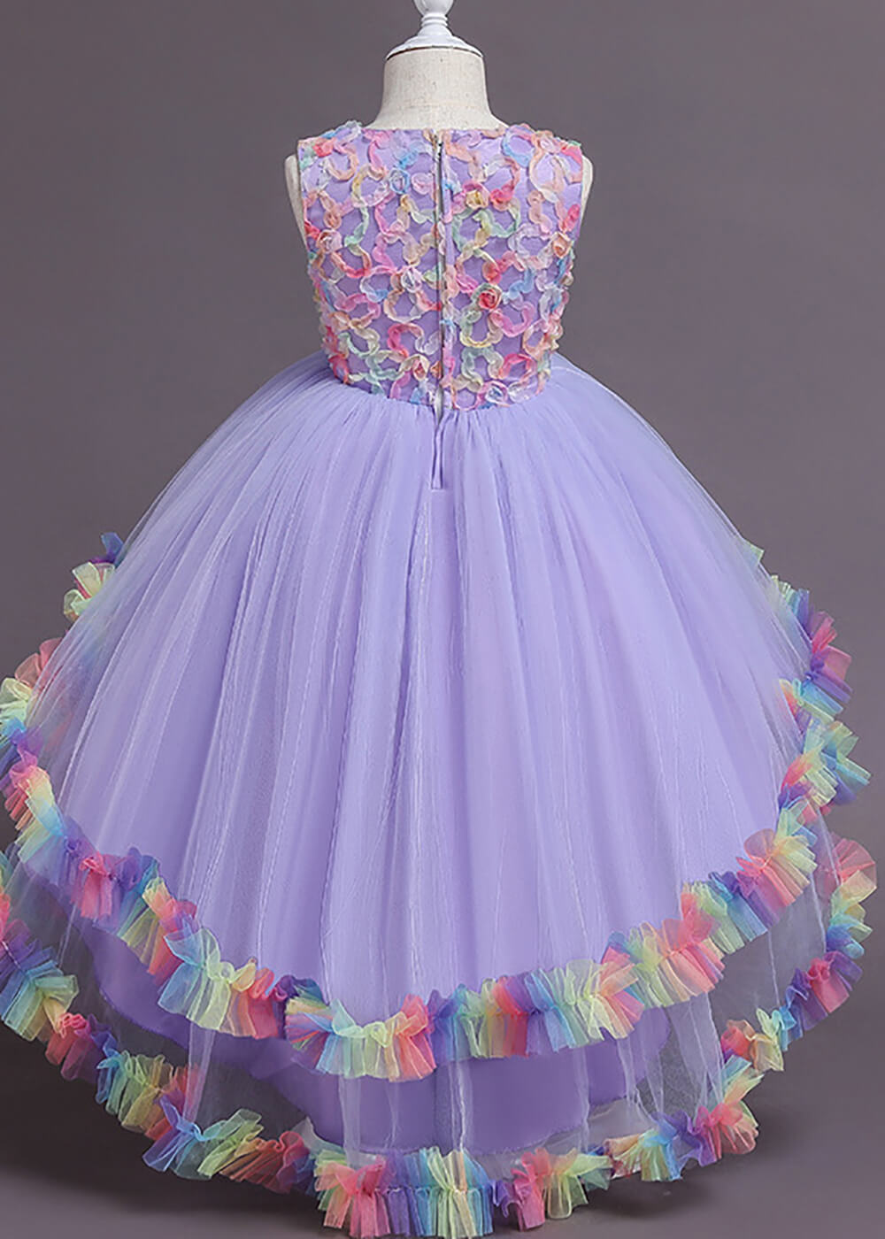 Colorful Edge Tulle High Low A-line Sleeveless Flower Girl Dress