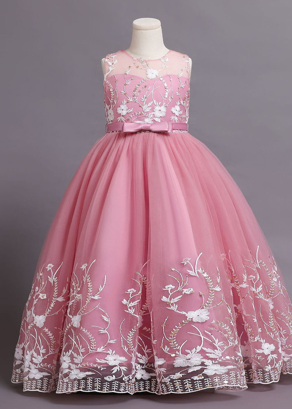A-line Illusion A-line Tulle Appliques Flower Girl Dress With Bow