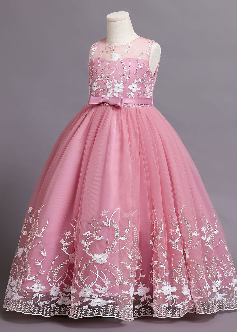 A-line Illusion A-line Tulle Appliques Flower Girl Dress With Bow