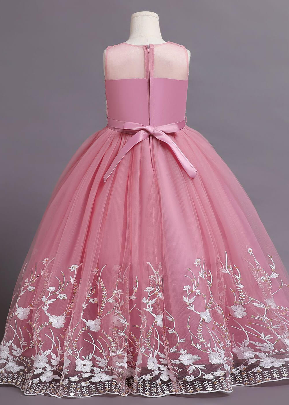 A-line Illusion A-line Tulle Appliques Flower Girl Dress With Bow