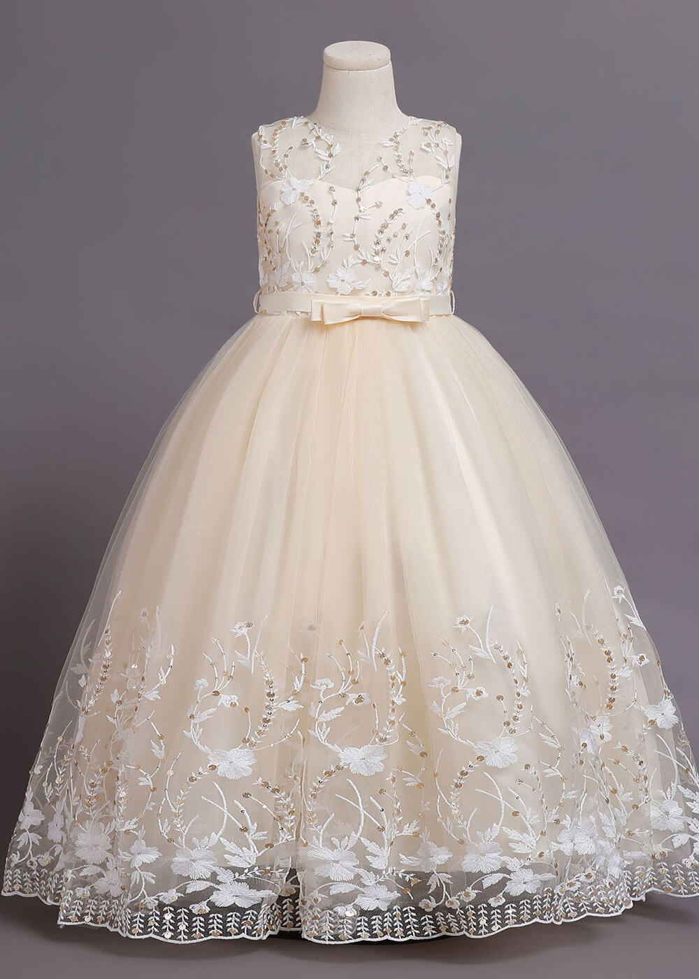 A-line Illusion A-line Tulle Appliques Flower Girl Dress With Bow
