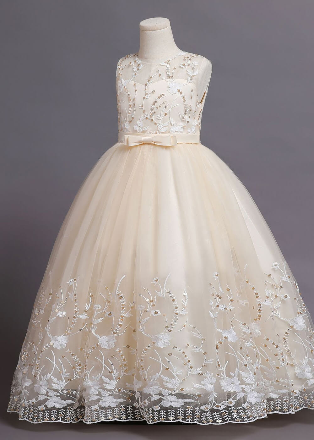 A-line Illusion A-line Tulle Appliques Flower Girl Dress With Bow
