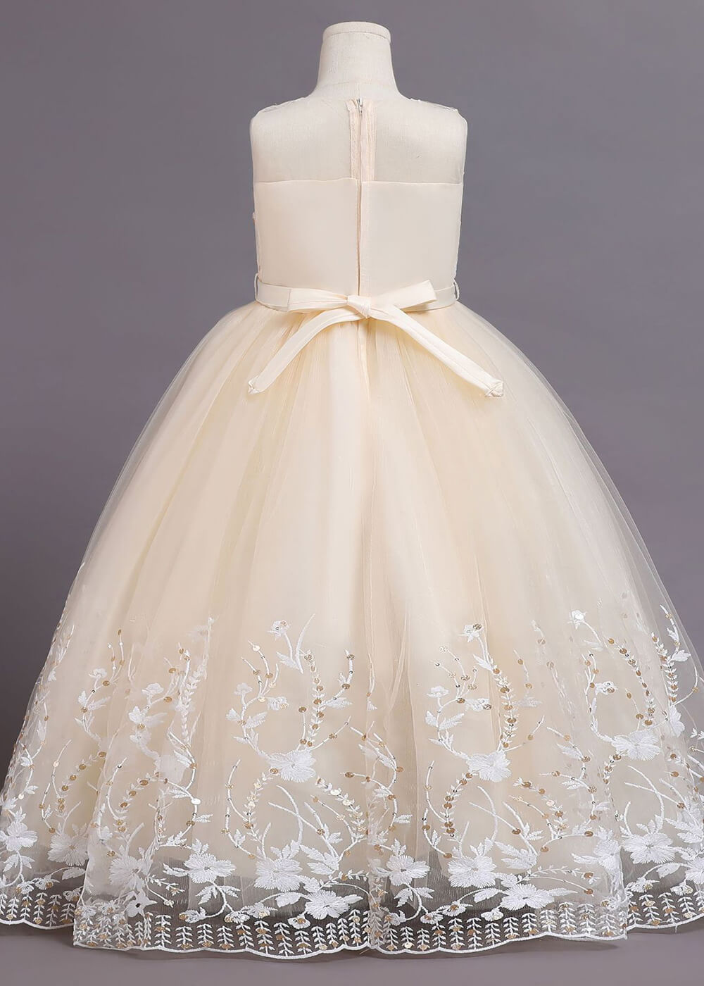 A-line Illusion A-line Tulle Appliques Flower Girl Dress With Bow
