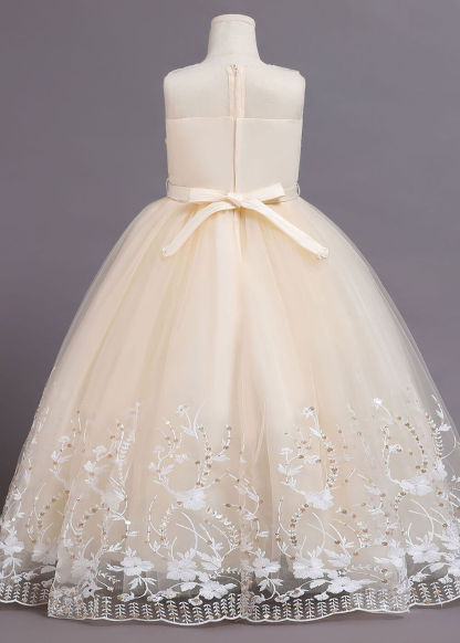 A-line Illusion A-line Tulle Appliques Flower Girl Dress With Bow