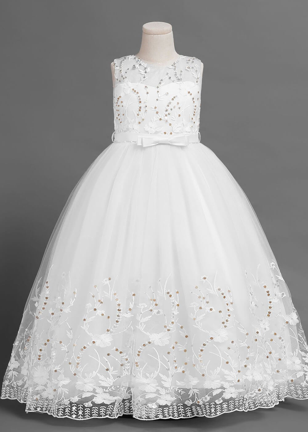 A-line Illusion A-line Tulle Appliques Flower Girl Dress With Bow
