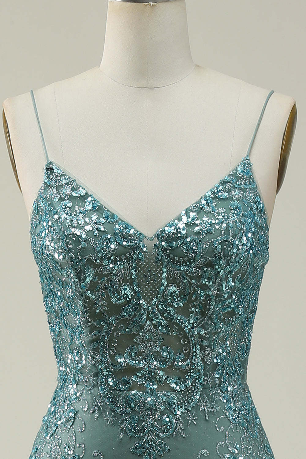 Mermaid Spaghetti Straps Green Long Prom Dress with Split Front