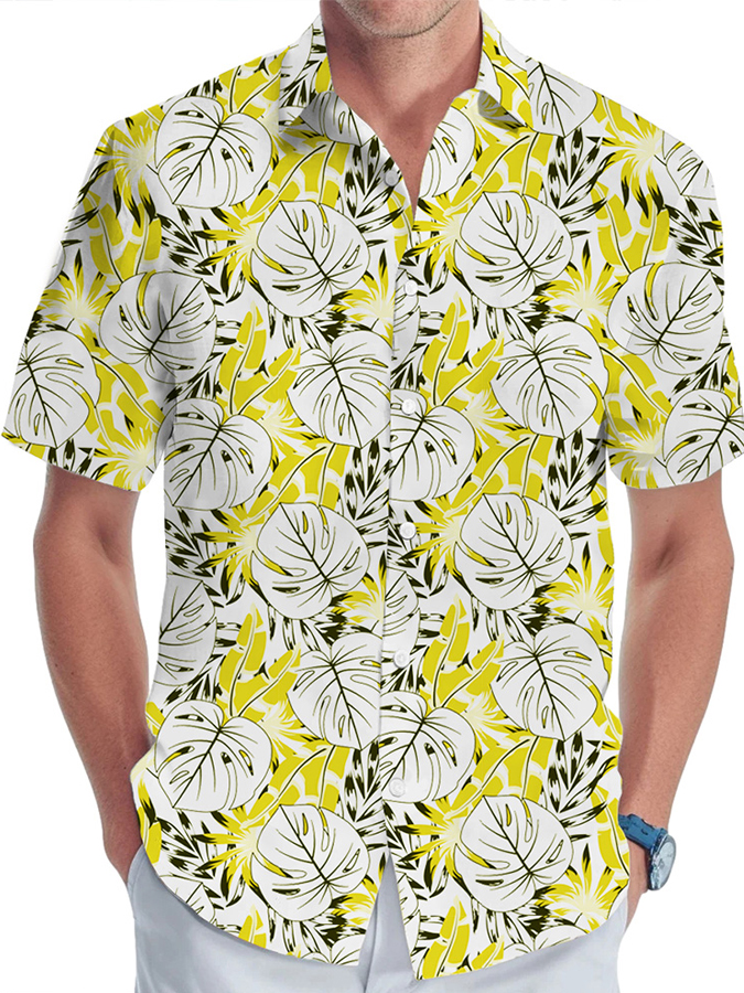 Vollestore Summer Palm Leaves Cuban Collar Aloha Shirt