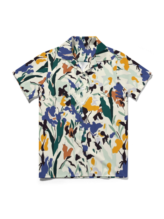 Vollestore Abstract Flowers Cuban Collar Aloha Shirt