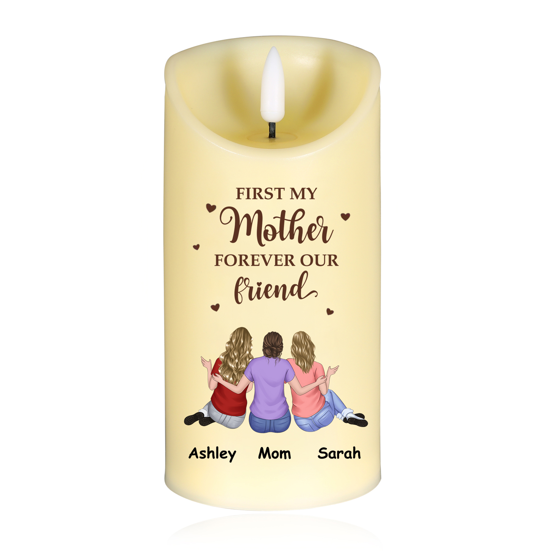 LED Candle – Personalized with 2-4 Figures & Names – Thoughtful Mother’s Day Gift for Mom