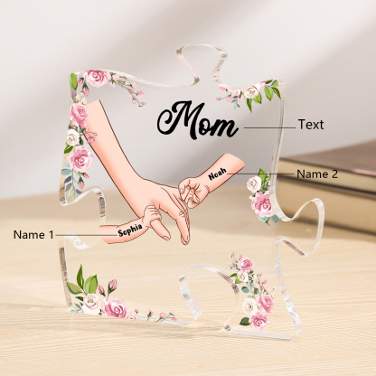 2 Name - Personalized Acrylic Heart Keepsake Customized Name Holding Hands Acrylic Plaque Ornament Mother's Day Gift for Mom