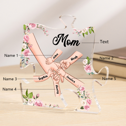5 Name - Personalized Acrylic Heart Keepsake Customized Name Holding Hands Acrylic Plaque Ornament Mother's Day Gift for Mom