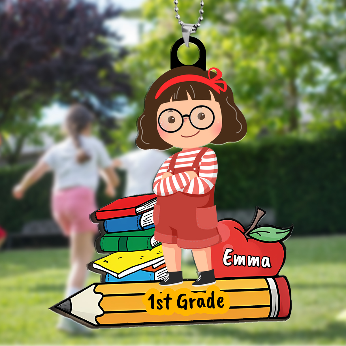 Unique Personalized Back-to-School Pendant – Cute Girl 1st Grade Name Tag - Ornament Gifts For Kids