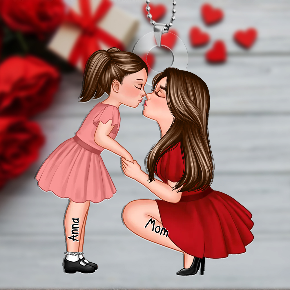 Personalized Acrylic Keychain – Custom Mother & Daughter Keyring with Names, Hairstyles & Outfits – Unique Mother’s Day Gift