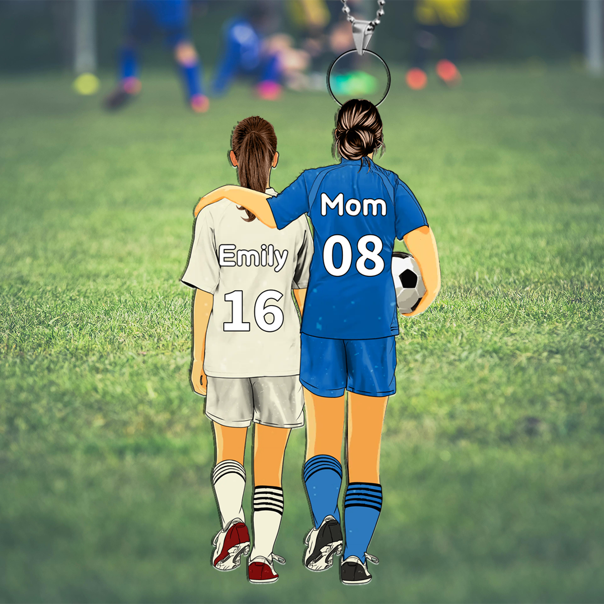 Custom Soccer Acrylic Keychain – Personalized Mom & Daughter Gift with Names & Jersey Numbers – Great for Mother’s Day & Birthdays