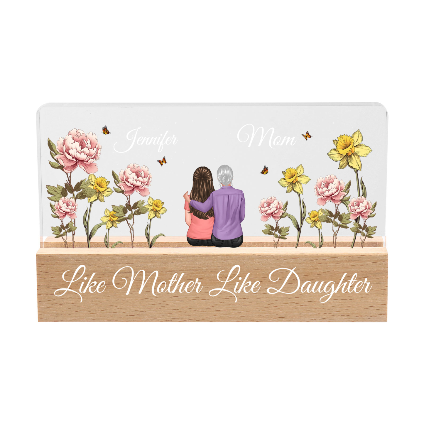 To My Mom - LED Light with Personalized Names, Birth Flowers & Outfits - Meaningful Mother’s Day Gift