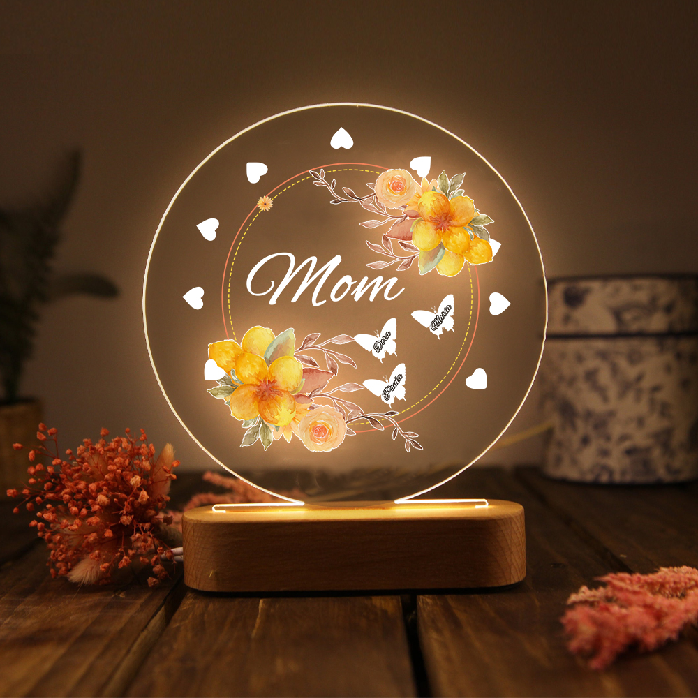 3 Name-Personalized Home Night Light Customized Family Member Names with LED Lighting Bedroom Decor for Mom
