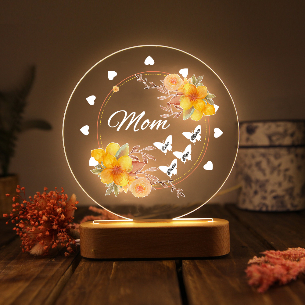 4 Name-Personalized Home Night Light Customized Family Member Names with LED Lighting Bedroom Decor for Mom