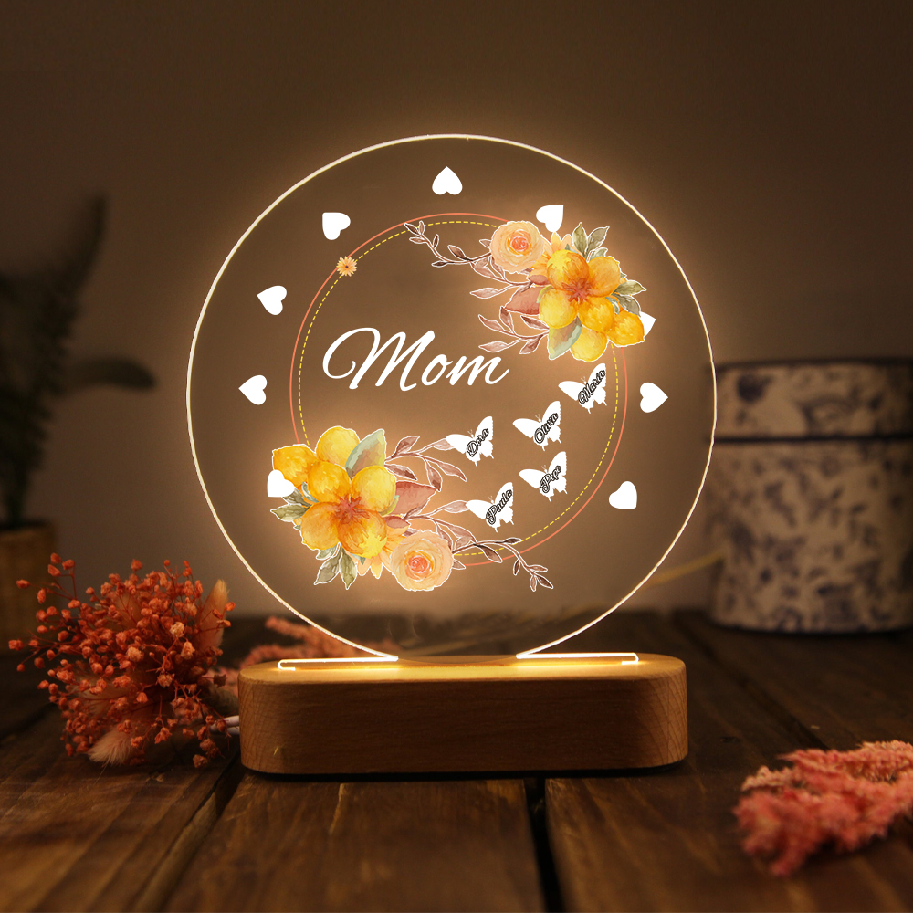5 Name-Personalized Home Night Light Customized Family Member Names with LED Lighting Bedroom Decor for Mom