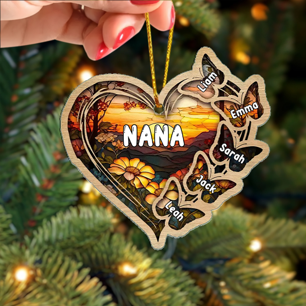 Personalised Wooden Heart Ornament with Custom 1-10 Names - Christmas Keepsake Gift for Nana | Jessmade