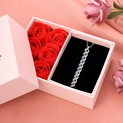 10 Names-Personalized Birthstones Necklace Set With Rose Gift Box-Custom Cascading Pendant Necklace Engraving 10 Names Gifts for Her