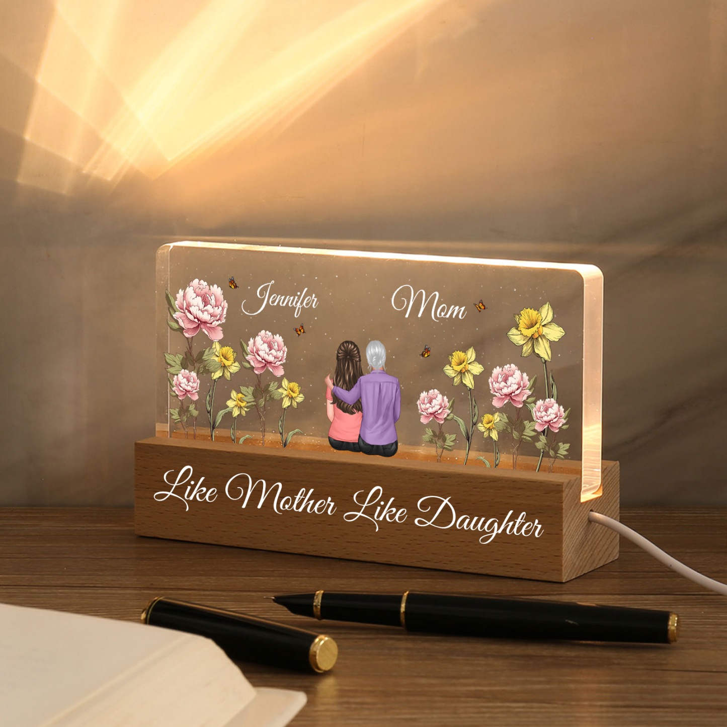 To My Mom - LED Light with Personalized Names, Birth Flowers & Outfits - Meaningful Mother’s Day Gift