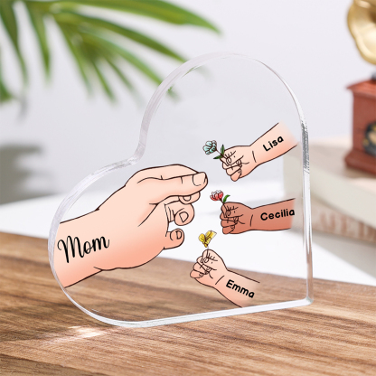 Personalized Heart Shaped Acrylic Plaque Family Tree  - with 1-7 names & flowers - Gift for Mom