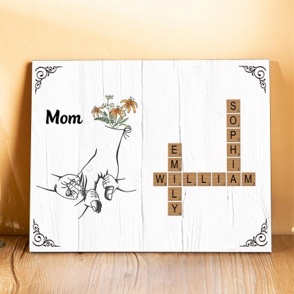 Personalized Gift for Mom - Custom Wooden Name Plaque – Scrabble Style with Hands for Mother's day