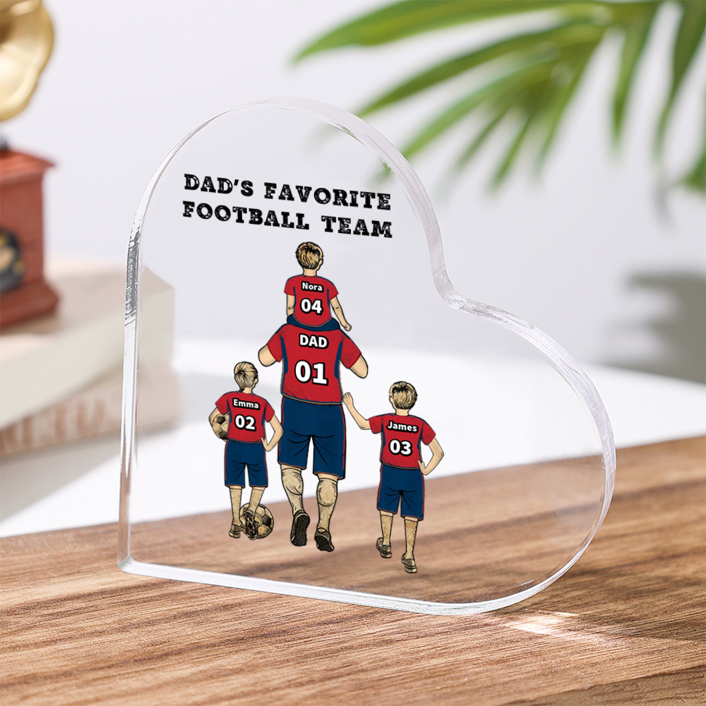 Father’s Day Acrylic Family Plaque  – Custom Family Football Team Heart Decor, Personalized Dad Gift