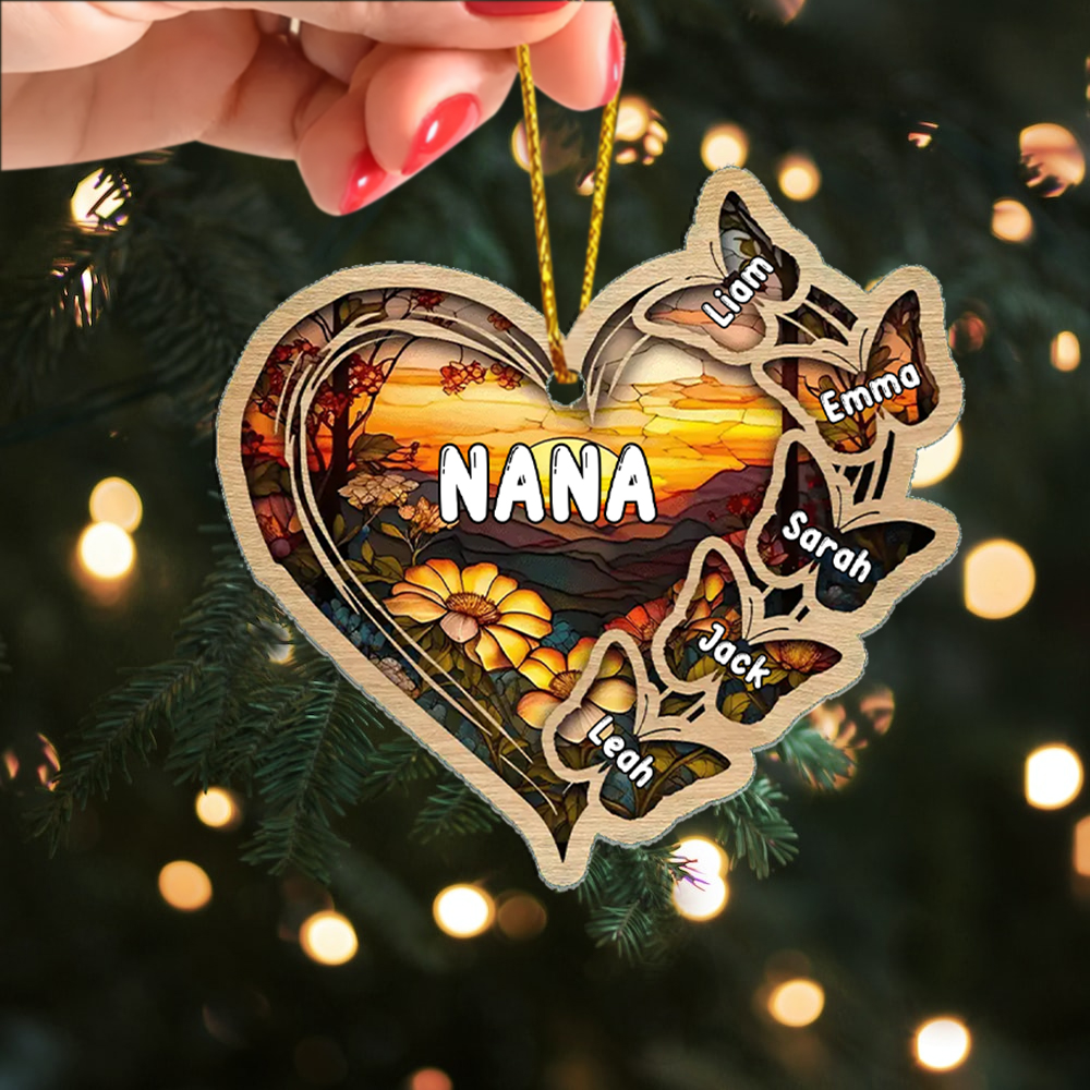 Personalised Wooden Heart Ornament with Custom 1-10 Names - Christmas Keepsake Gift for Nana | Jessmade