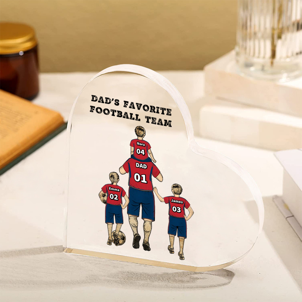 Father’s Day Acrylic Family Plaque  – Custom Family Football Team Heart Decor, Personalized Dad Gift