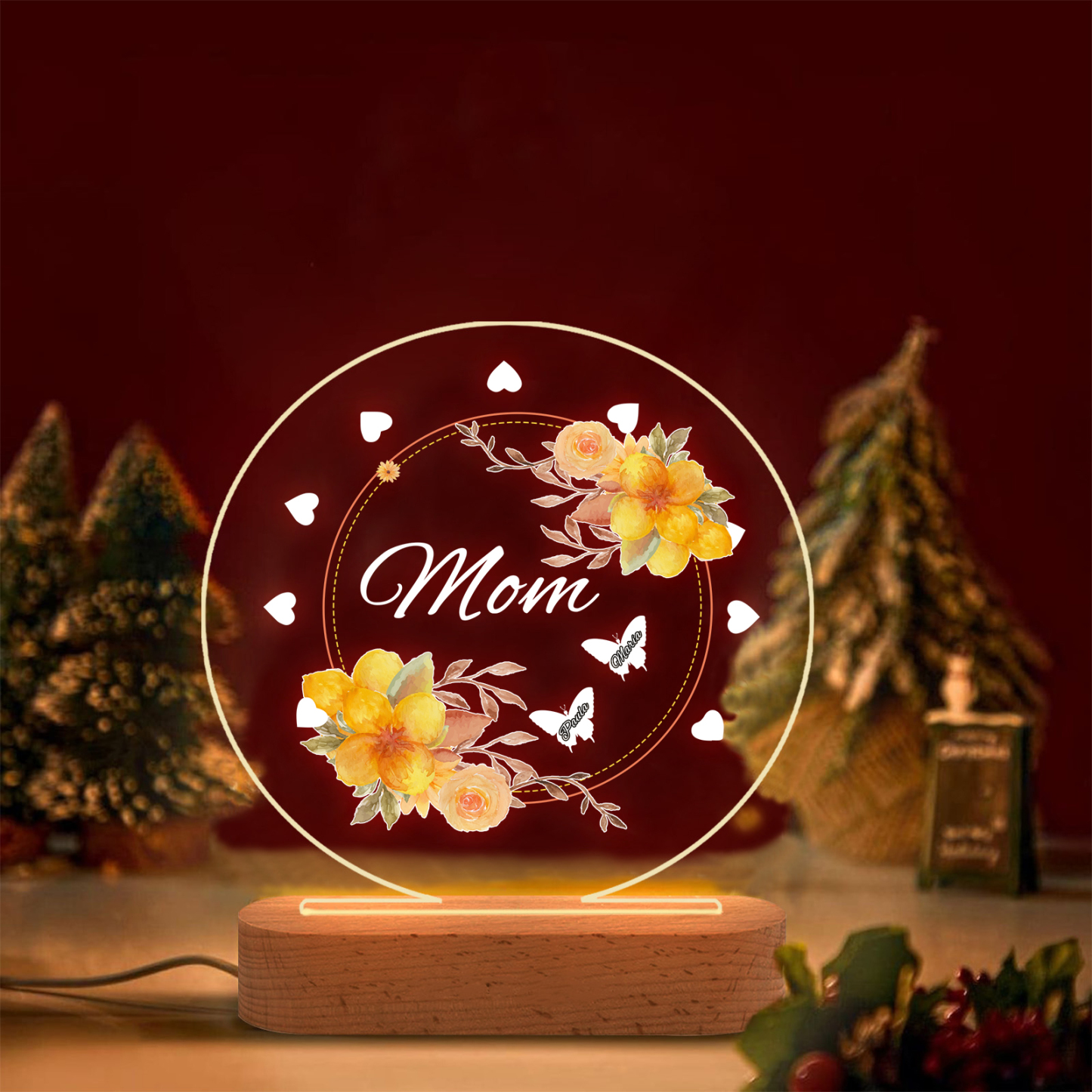 2 Name-Personalized Home Night Light Customized Family Member Names with LED Lighting Bedroom Decor for Mom
