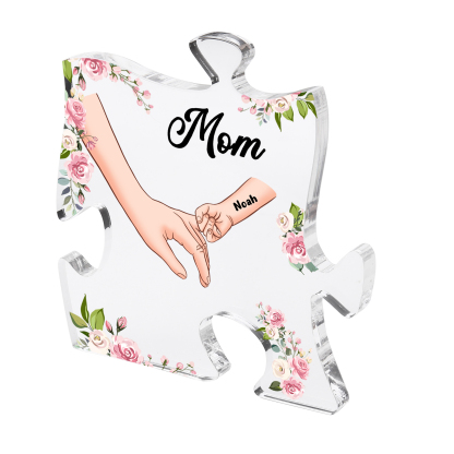 1 Name - Personalized Acrylic Heart Keepsake Customized Name Holding Hands Acrylic Plaque Ornament Mother's Day Gift for Mom