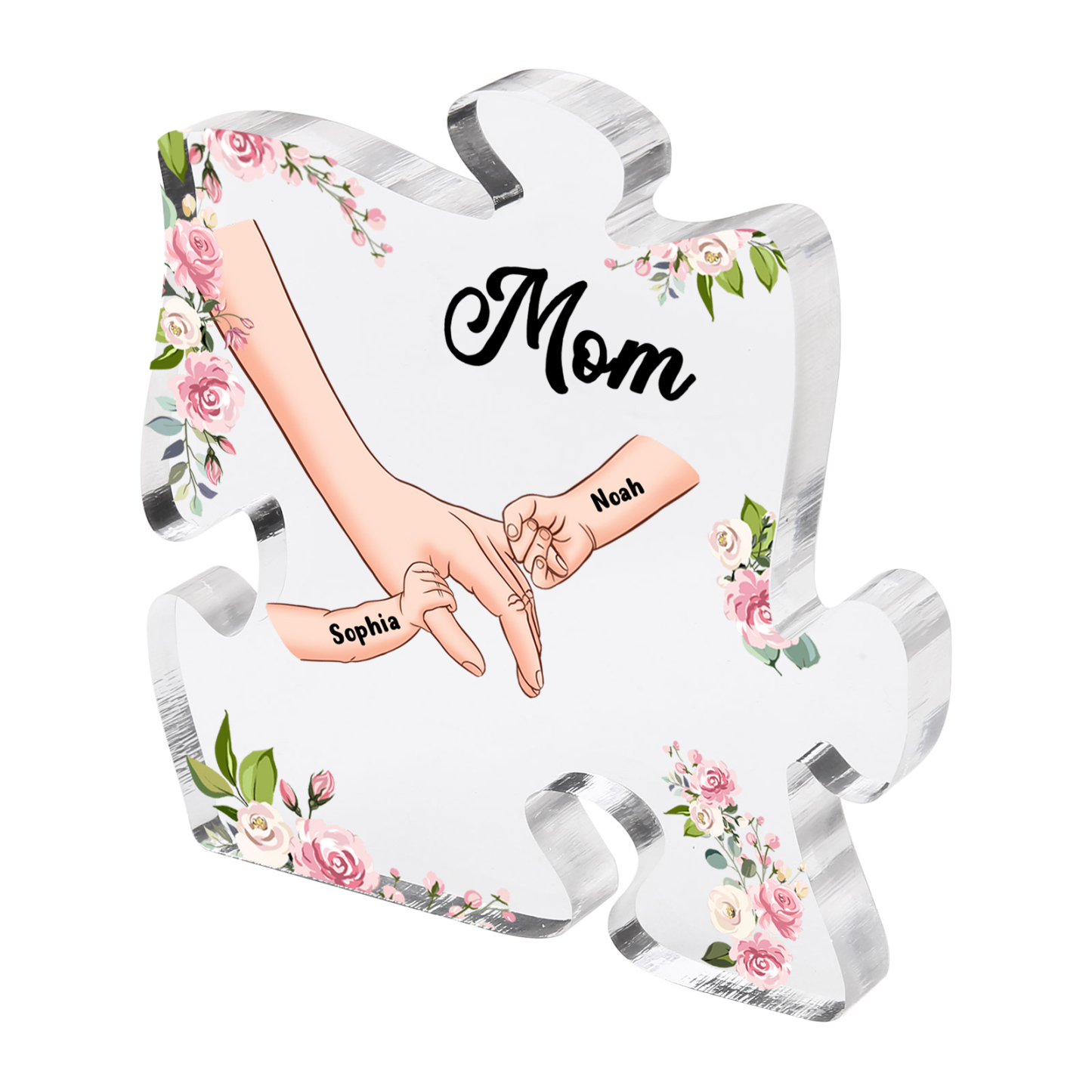 2 Name - Personalized Acrylic Heart Keepsake Customized Name Holding Hands Acrylic Plaque Ornament Mother's Day Gift for Mom