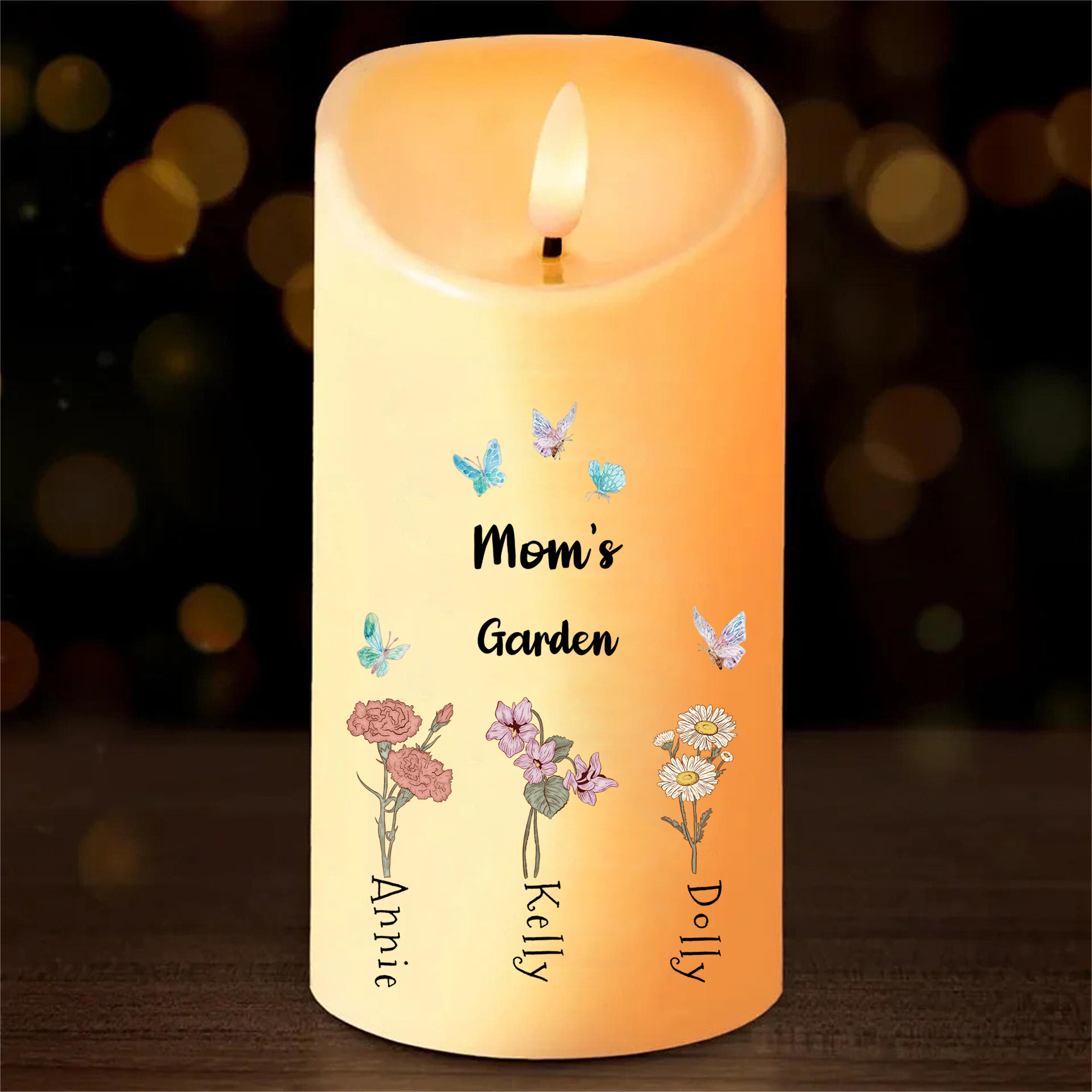 Personalized LED Candle – Custom 1-6 Birth Flowers & Names – Meaningful Mother’s Day Gift