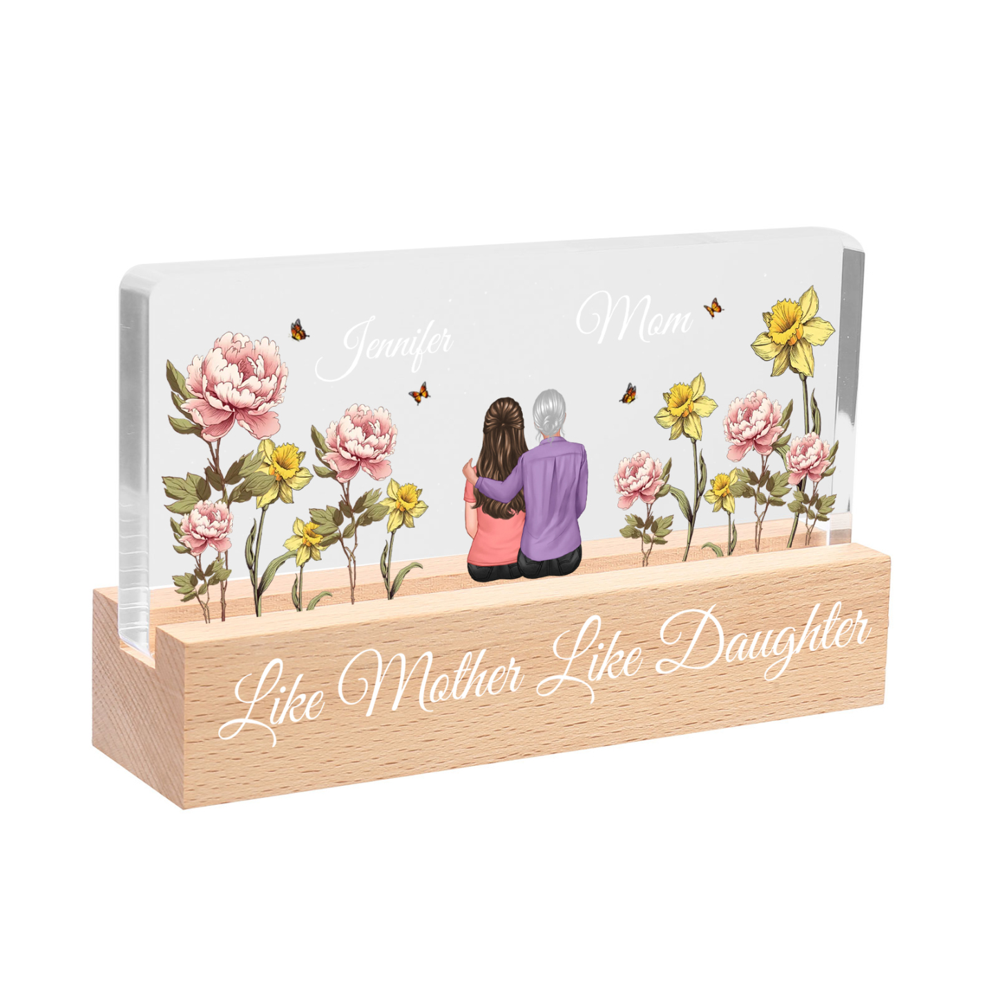 To My Mom - LED Light with Personalized Names, Birth Flowers & Outfits - Meaningful Mother’s Day Gift