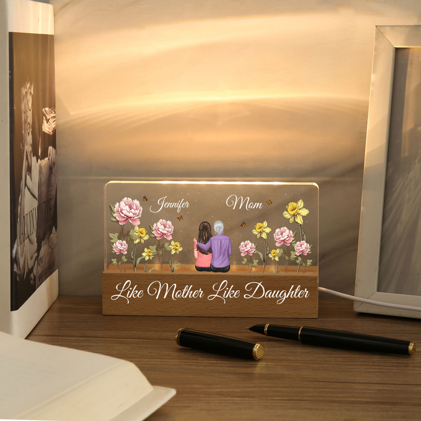 To My Mom - LED Light with Personalized Names, Birth Flowers & Outfits - Meaningful Mother’s Day Gift